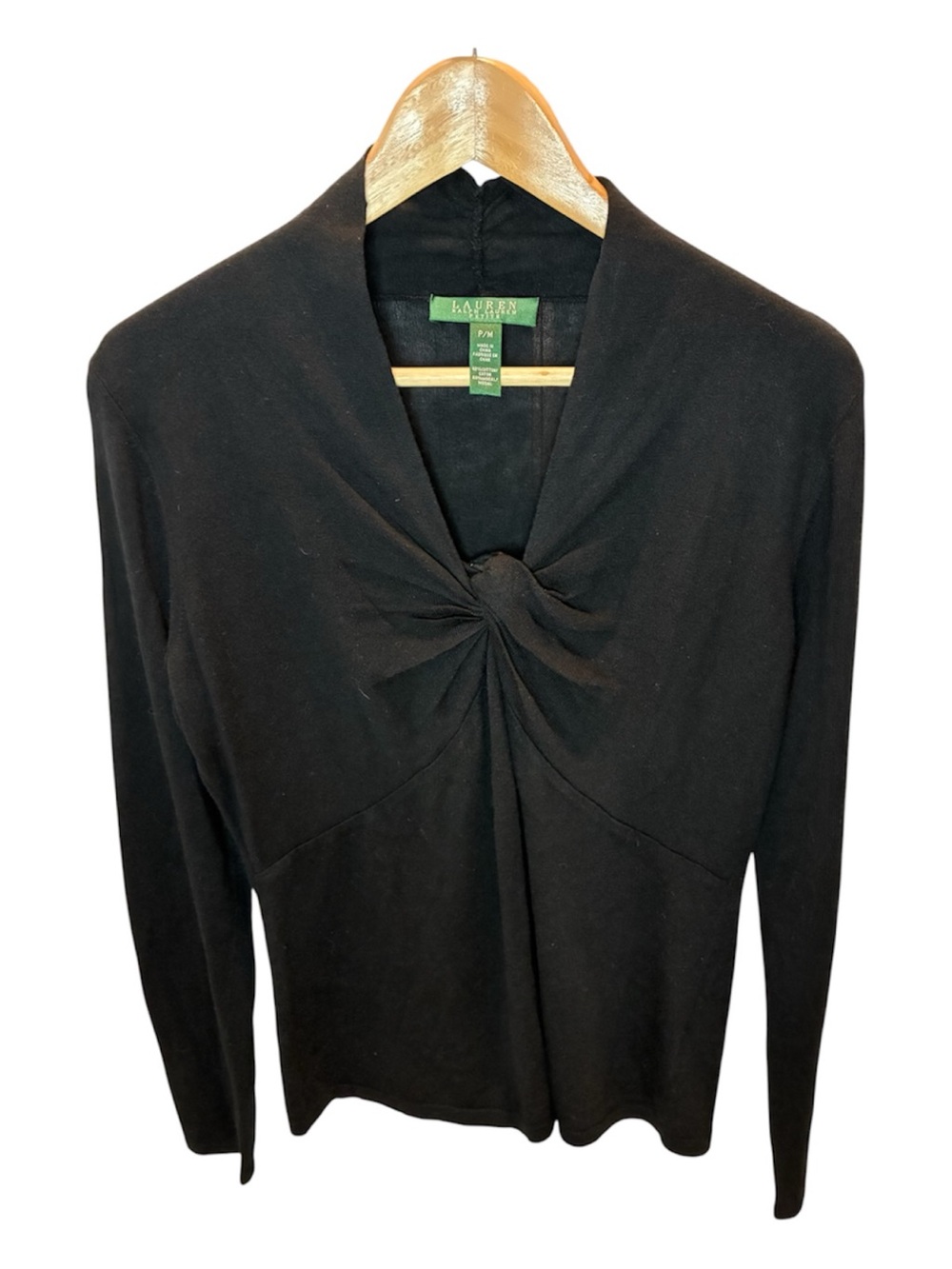 Lauren Ralph Lauren Sweater Women’s PM Black Twist-Knot Cotton Modal Holiday